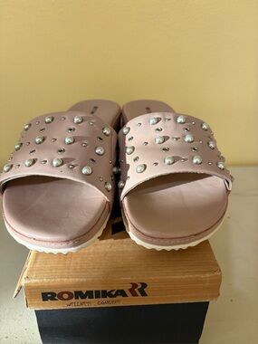 Romika Women's Pink Studded Slides 37